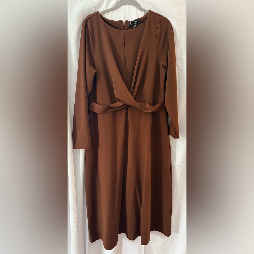 Eloquii Chocolate Long Sleeve faux Wrap Dress